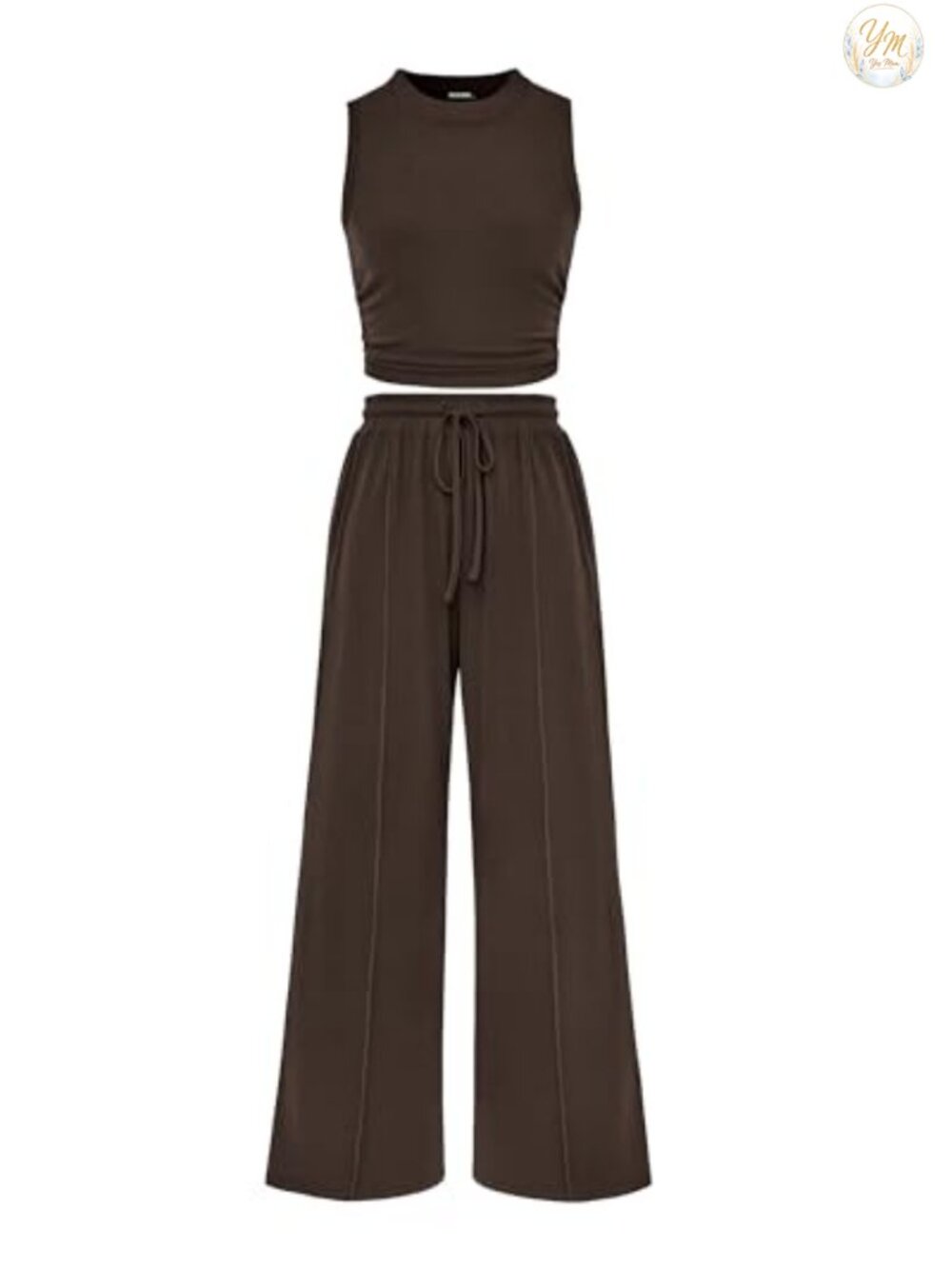Ribbed Knit Two Piece Outfit Crop Top Wide Leg Pants Set Lounge Travel